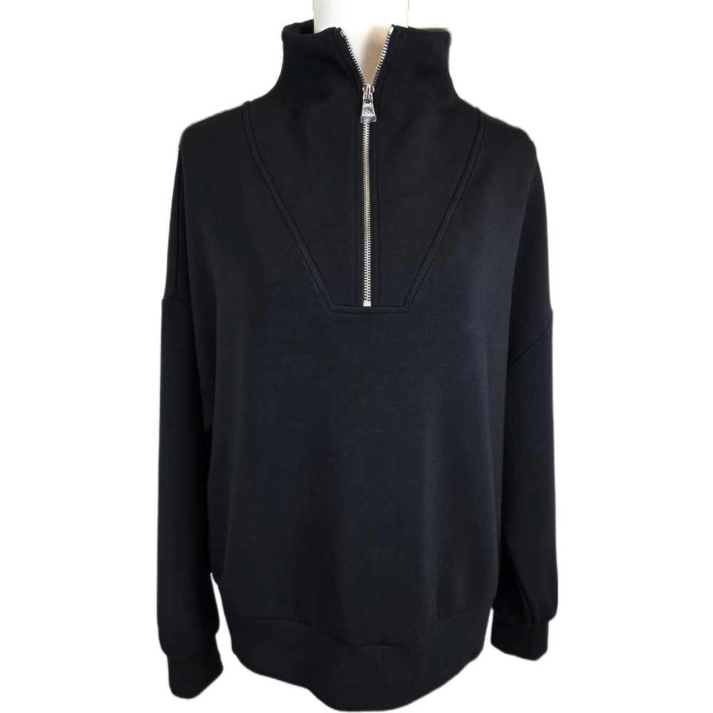 Varley DoubleSoft Black Hawley Half Zip Pullover Sweatshirt Oversized